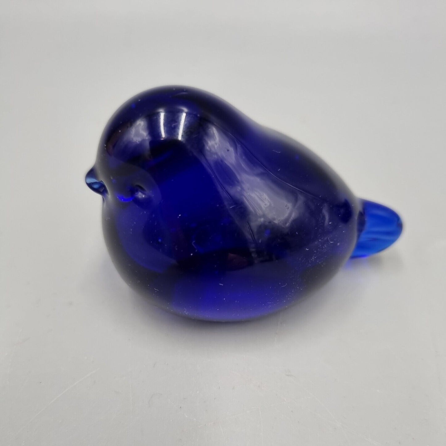 A Pair Of Small Studio Glass Paperweight Cobalt Blue Bird, Reijmyre Style Sweden