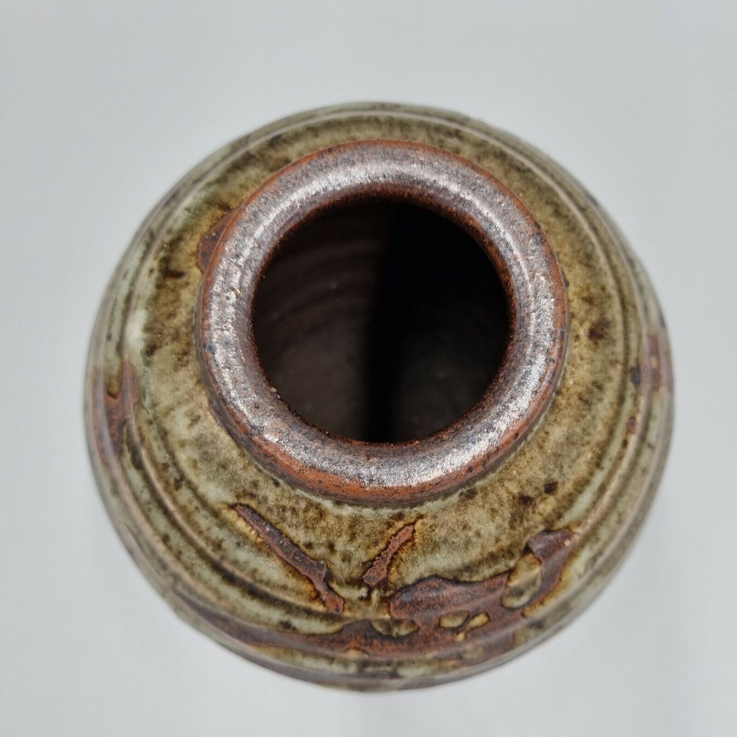 A Studio Pottery Bowl Vase, ribbed with Japanese Script, VGC.