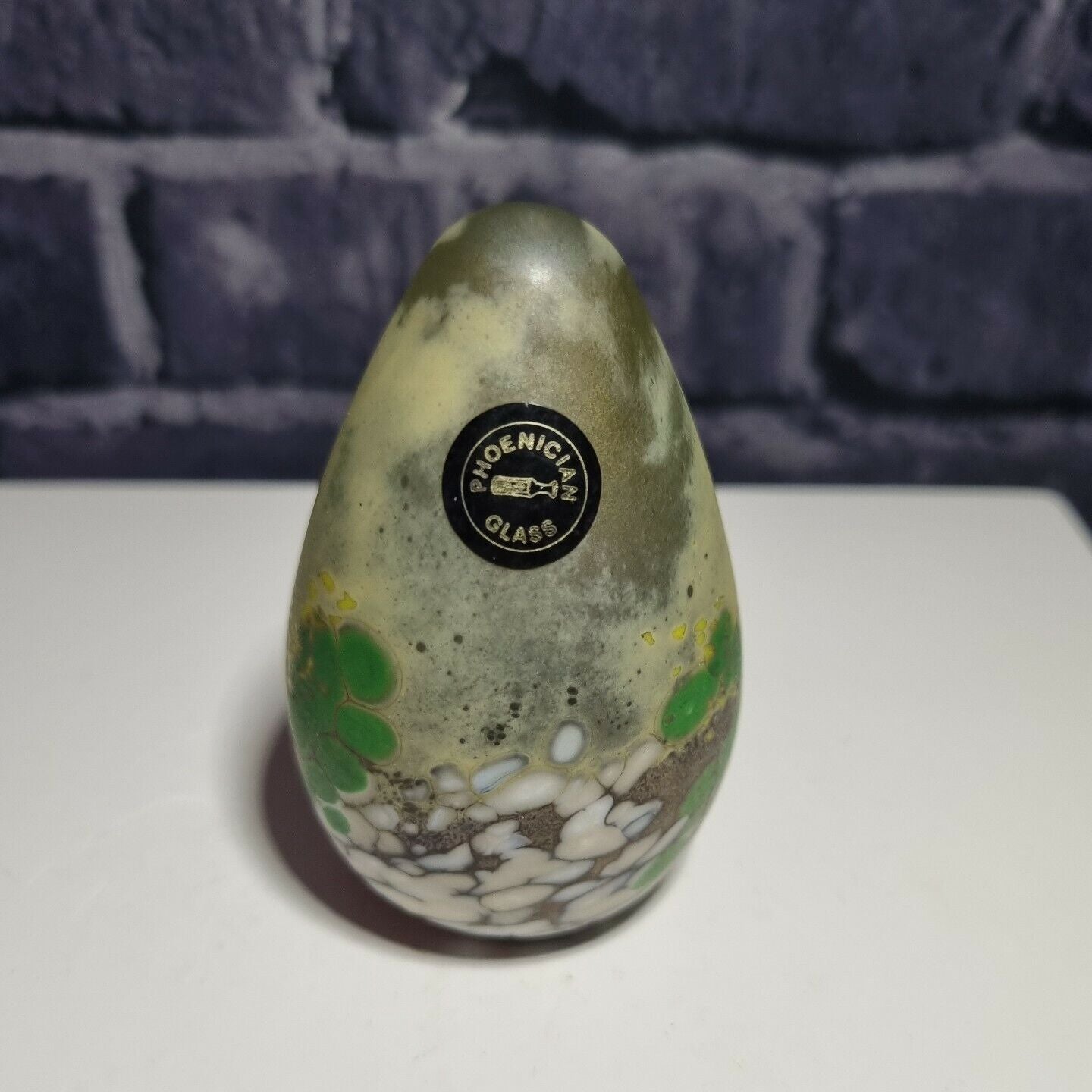 Phoenician Art Glass Malta Paperweight Egg Shaped, hand painted Signed.