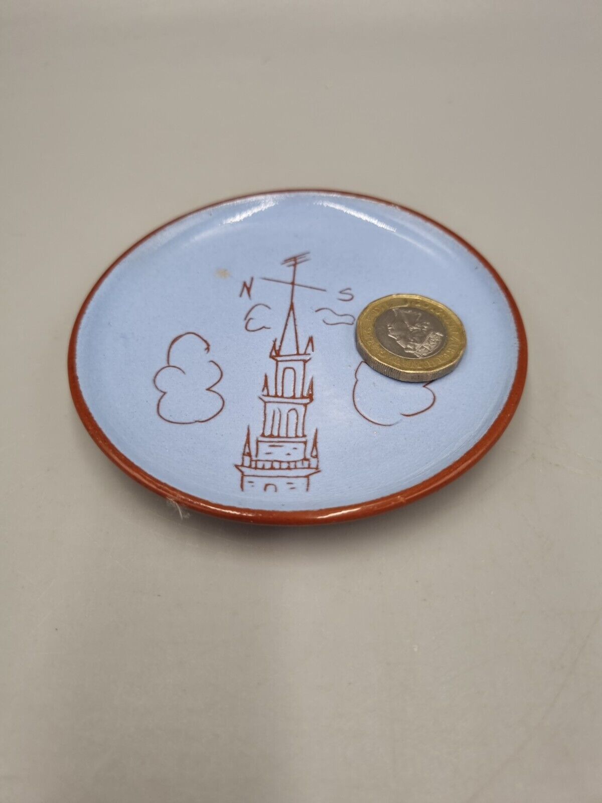 Vintage Maine Studio Pottery Pin Dish of 'Old North Church', Boston, US, Signed