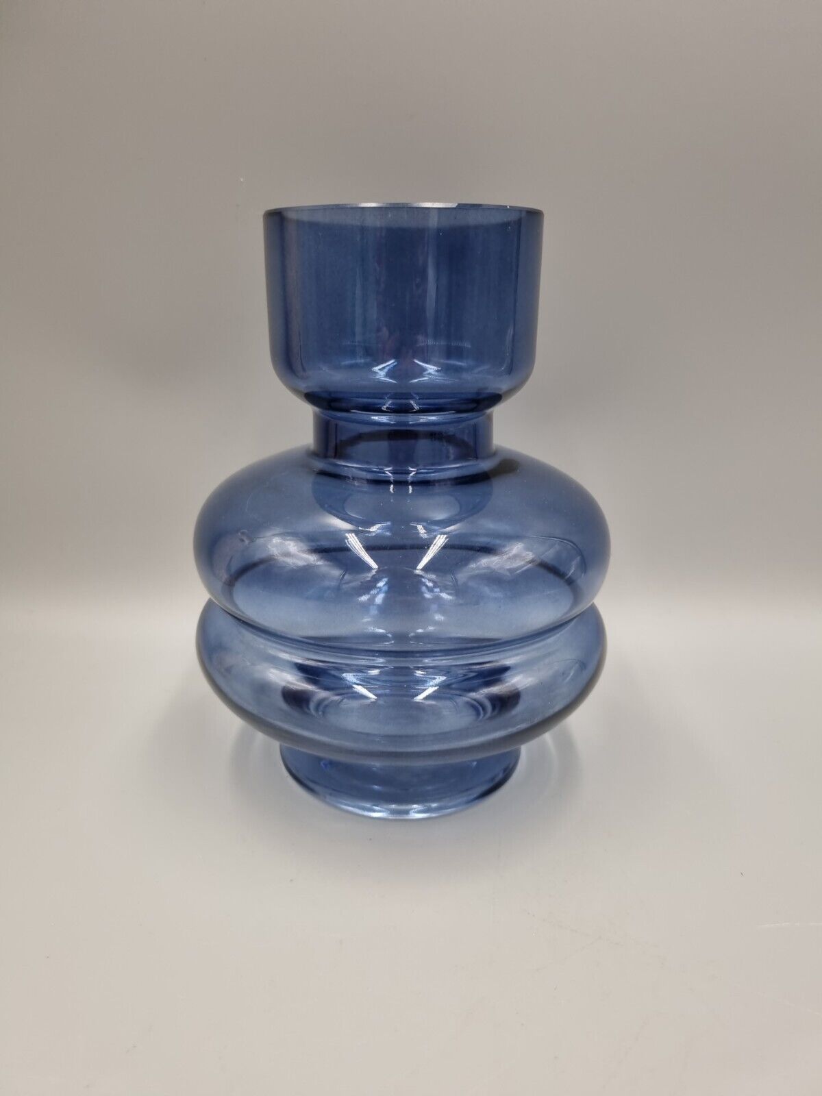 A Studio Art Glass Blue Hooped Vase, Scandinavian Style. Unmarked.