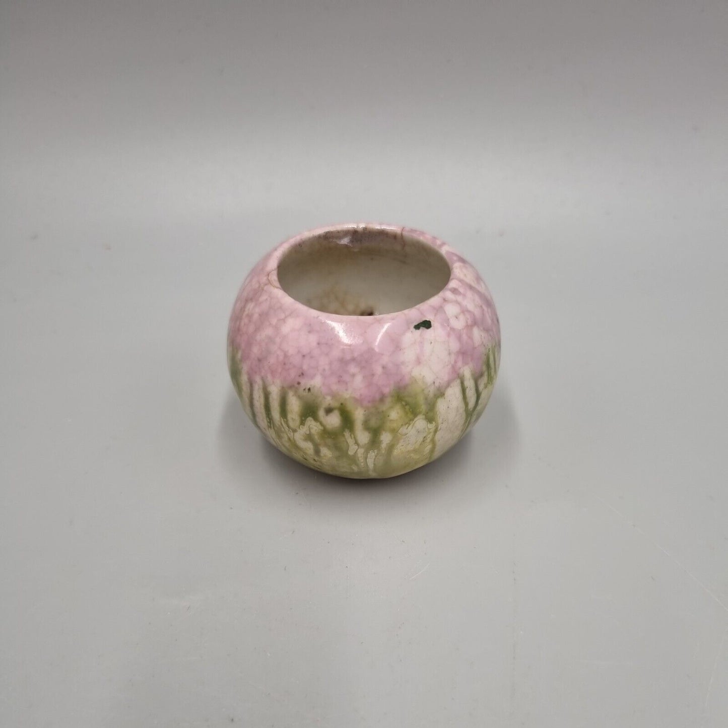 A Miniature Ball Vase Decorated in Purple And Green Lustre Glaze, VGC.