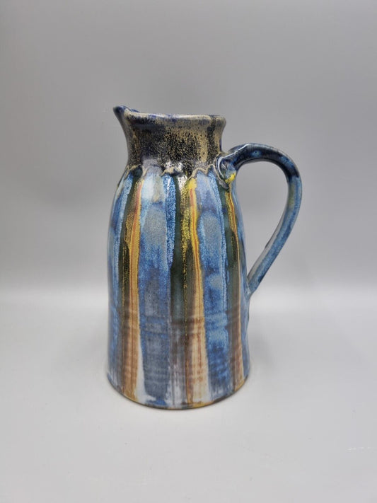 A Studio Pottery Tall Cylinder Jug / Pitcher, Unmarked.