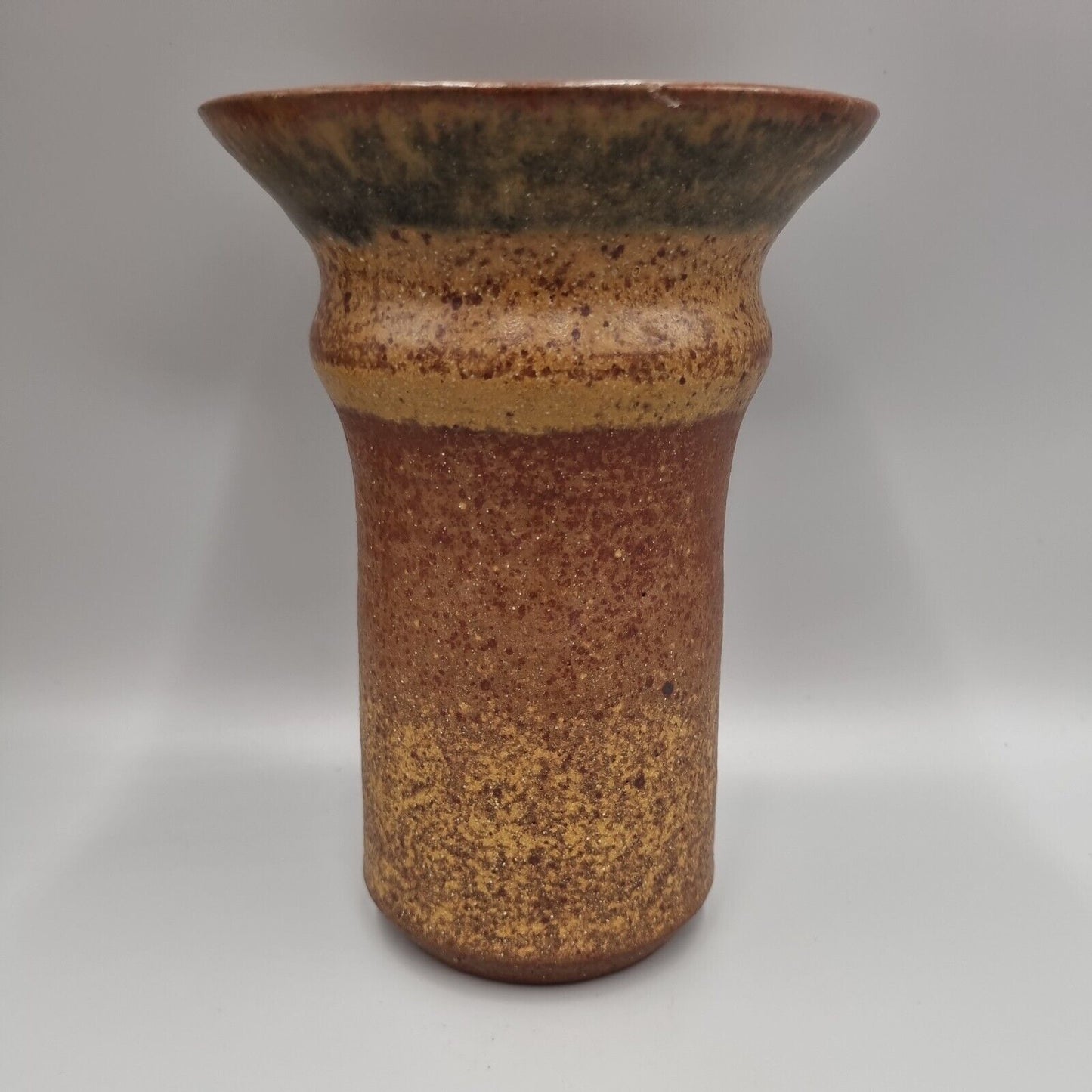 A Peter Lane Studio Pottery Flared Mouth Cylinder Vase, Incised Signature, VGC.