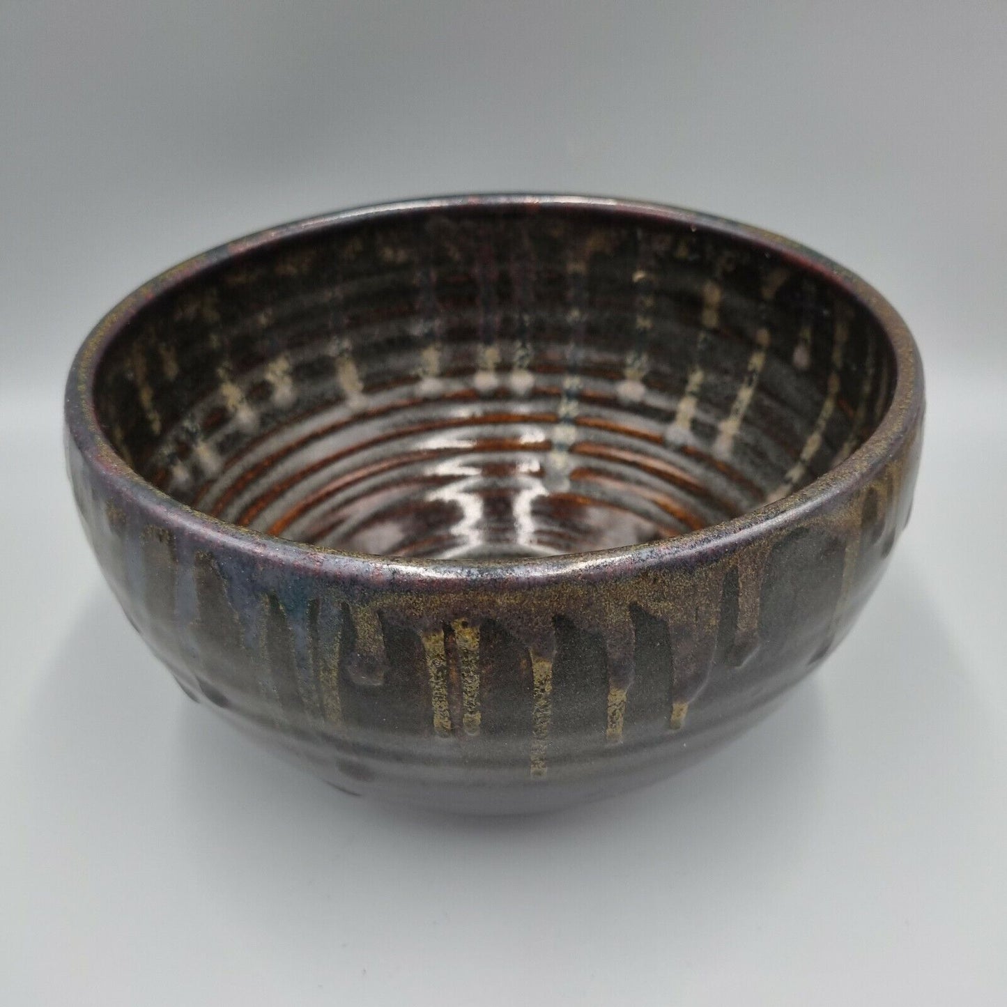 A Large Studio Pottery Drip Glaze Bowl, Unmarked, VGC.