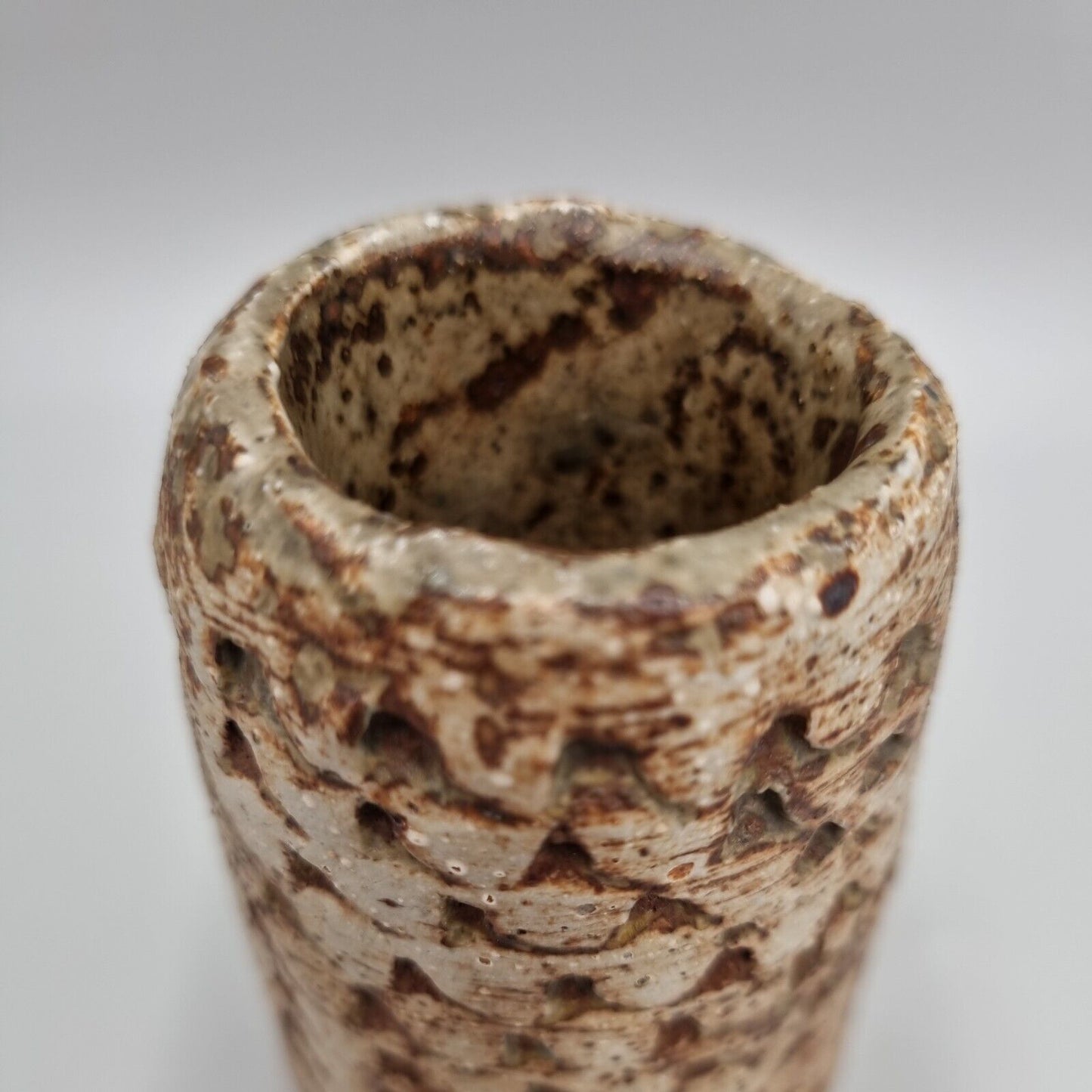 An Alan Wallwork Studio Pottery Impressed Short Cylinder Vase. VGC.