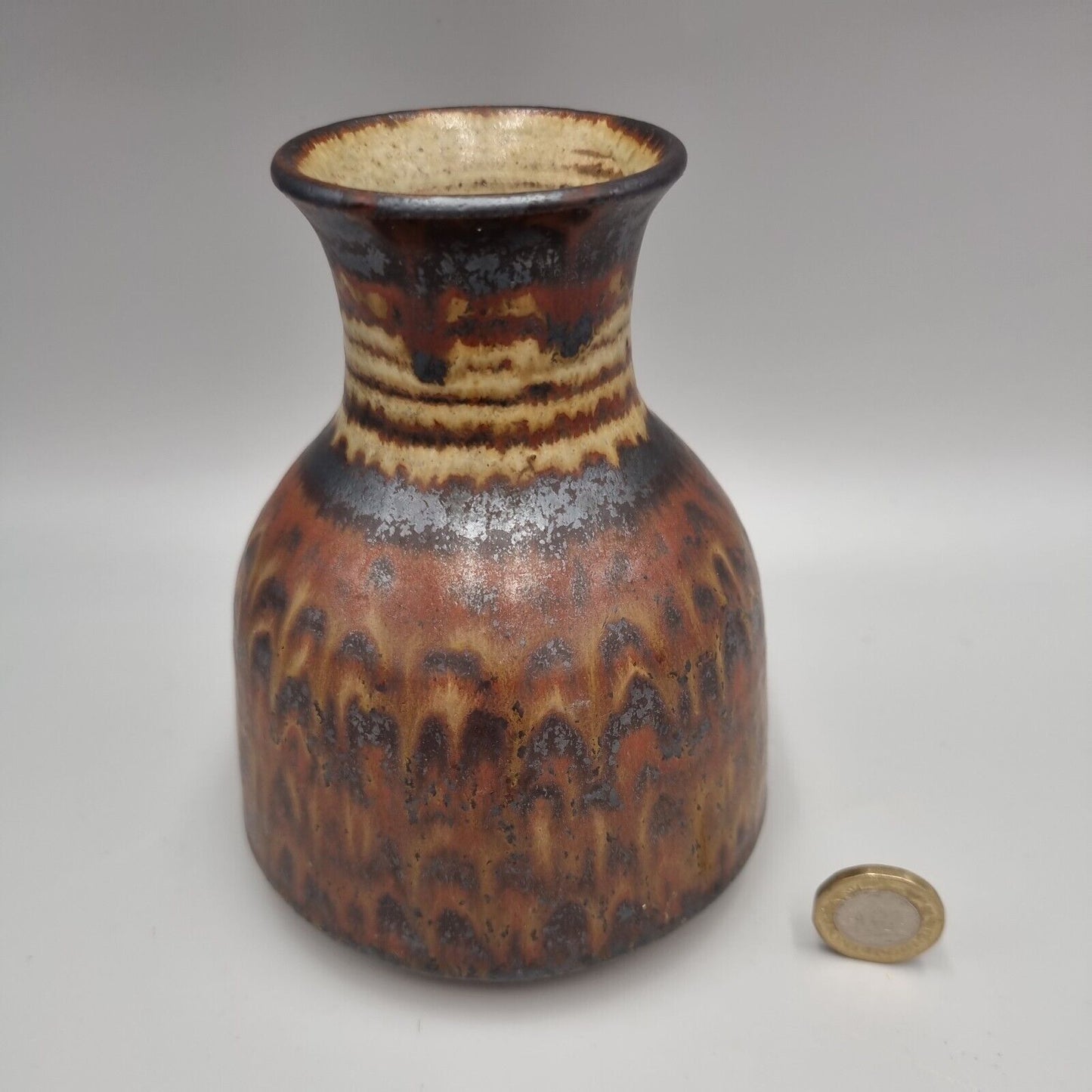 A Peter Lane Studio Pottery Squat Vase, Incised Signature, VGC.