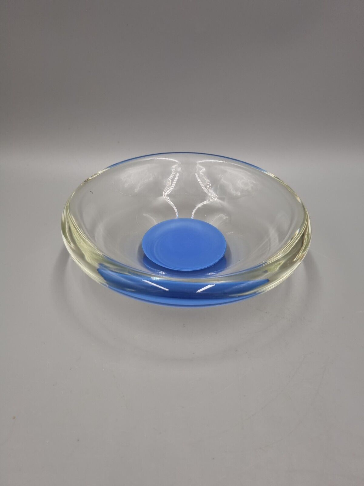 A Studio Art Glass Bowl, Blue Disc, Unmarked.