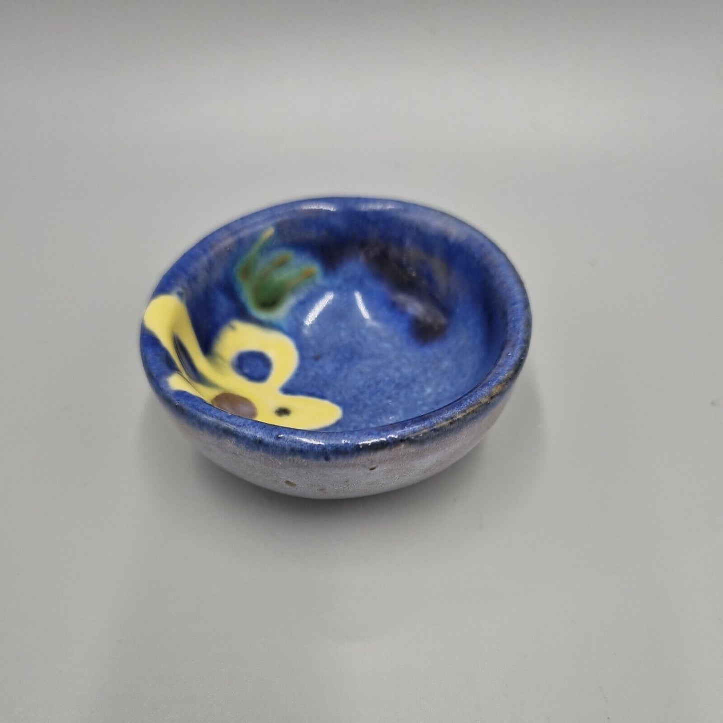 A Miniature Studio Pottery Bowl Brightly Decorated, VGC, Inscribed to base.