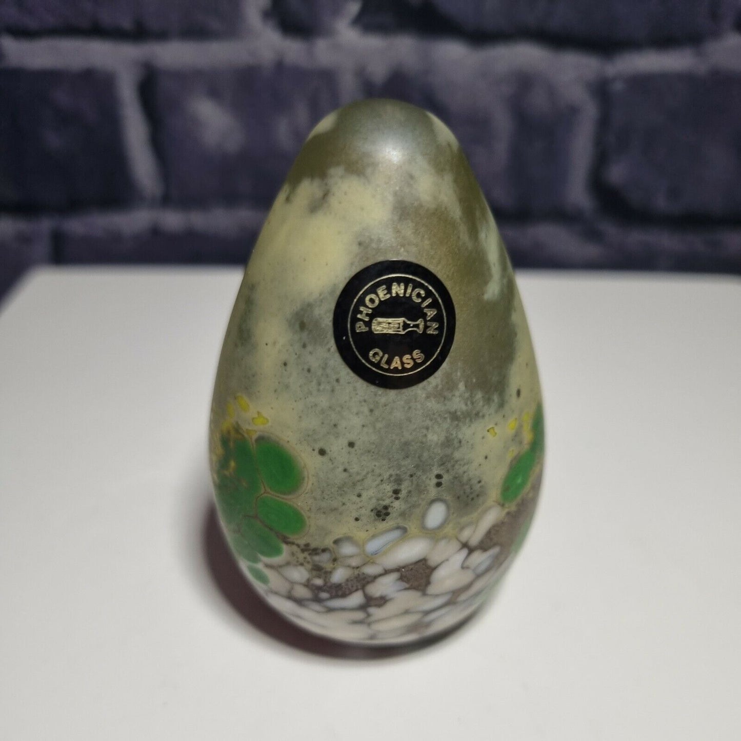 Phoenician Art Glass Malta Paperweight Egg Shaped, hand painted Signed.