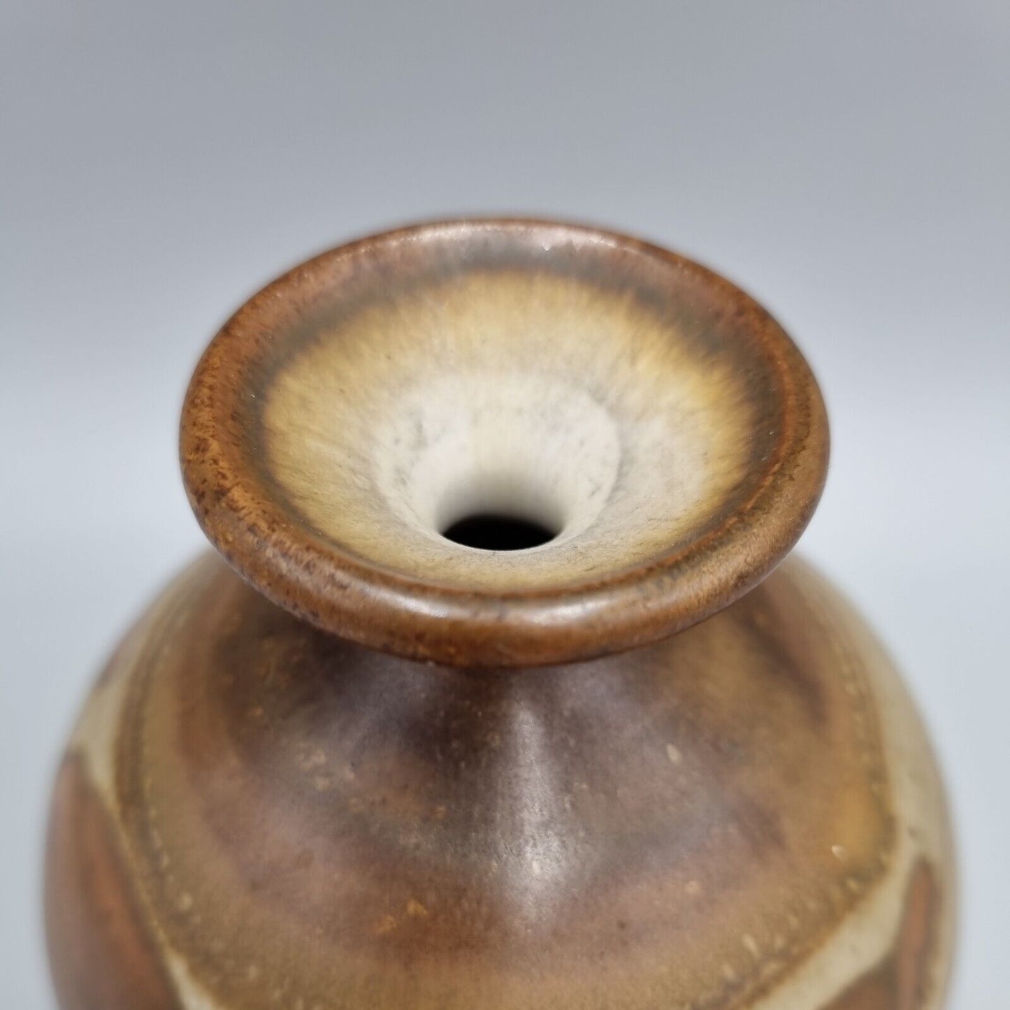 A Beautiful Squat Studio Pottery Bulb Vase With Abstract decoration. VGC.