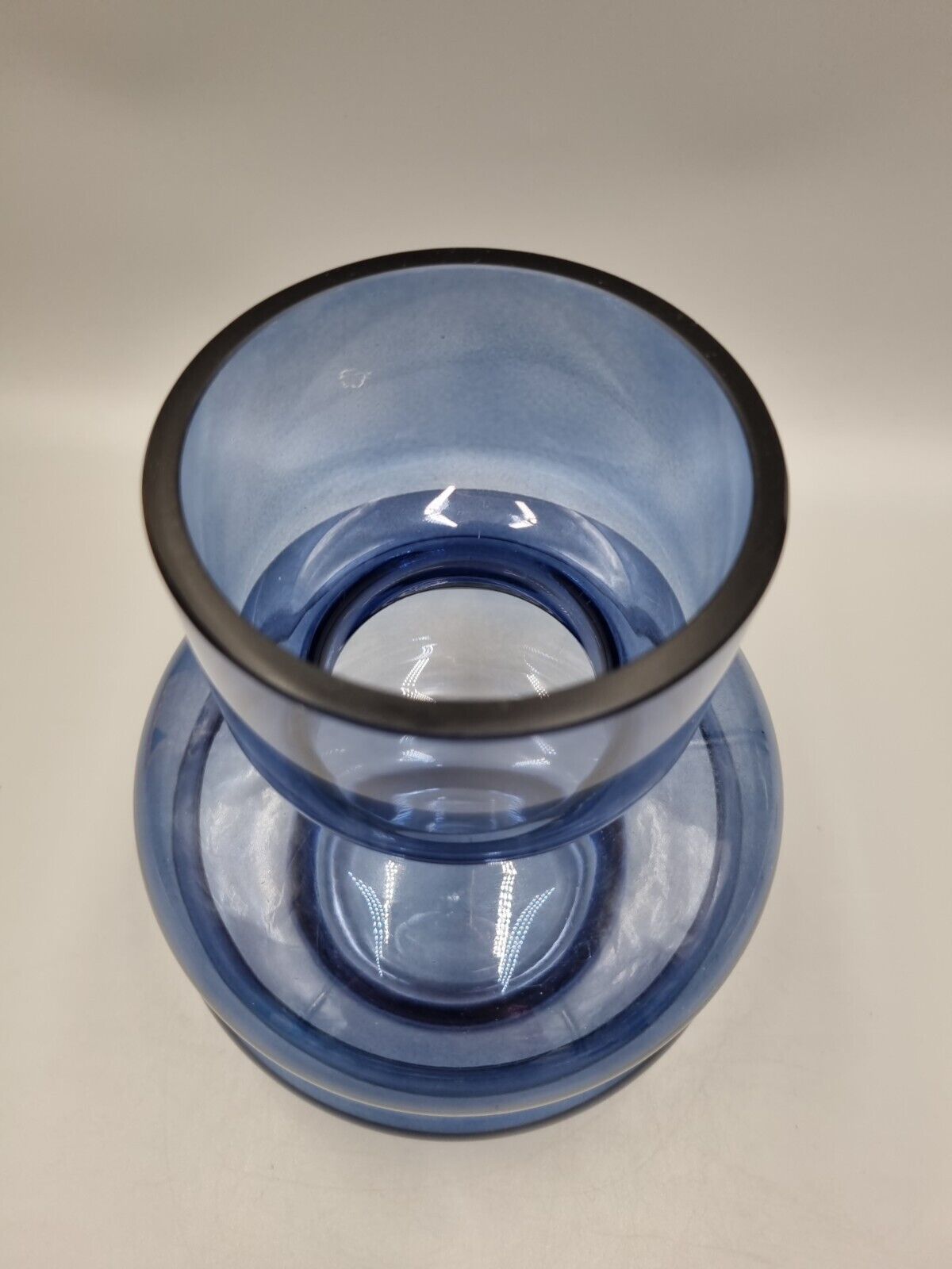 A Studio Art Glass Blue Hooped Vase, Scandinavian Style. Unmarked.