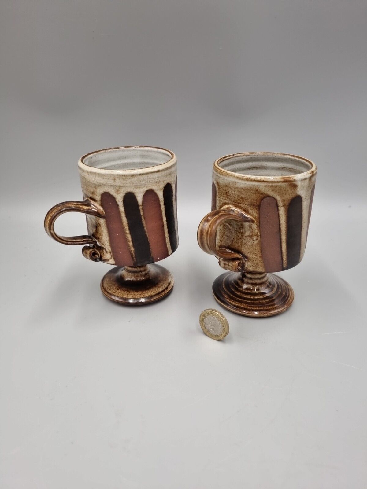 A Pair Of Vintage Studio Pottery  Footed / Pedestal Mugs By Briglin, MCM.