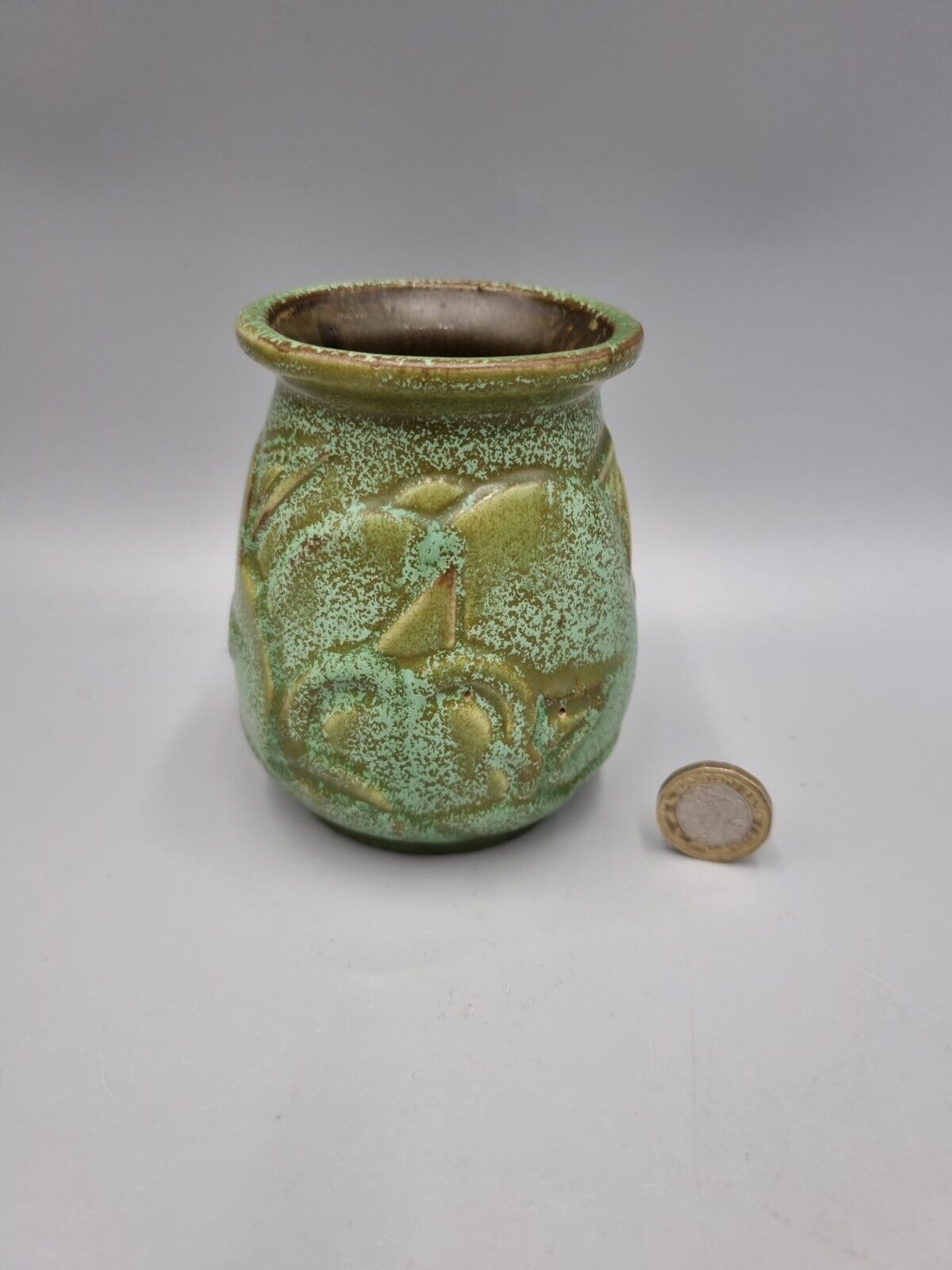 Vintage Moulded Green Vase with Impressed Stamp To Base.