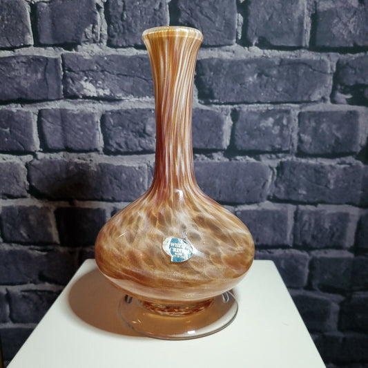 White Cristal Vintage Italian Glass Vase, MURANO H-20cm, amber / caramel, VGC.