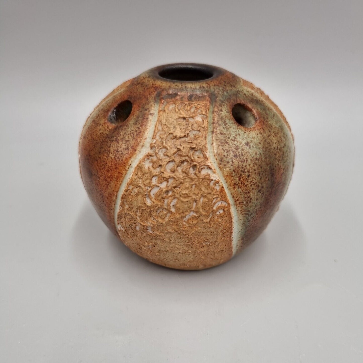 A Hugh West Studio Pottery Attractive Posy Vase / Frog, Incised 'HW' mark. VGC