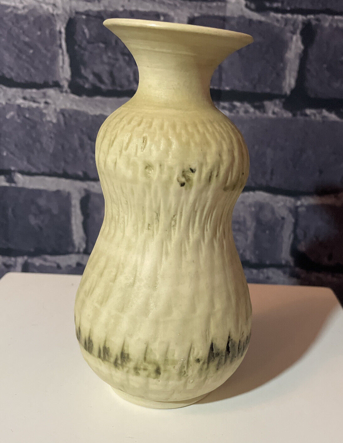 Vintage Bristow pottery Malta, natural organic ceramic vase, Impressed Surface