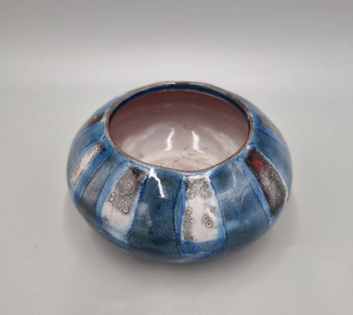 A Vintage Guernsey Pottery, Blue Candle Tea Light Holder. Incised To Base.