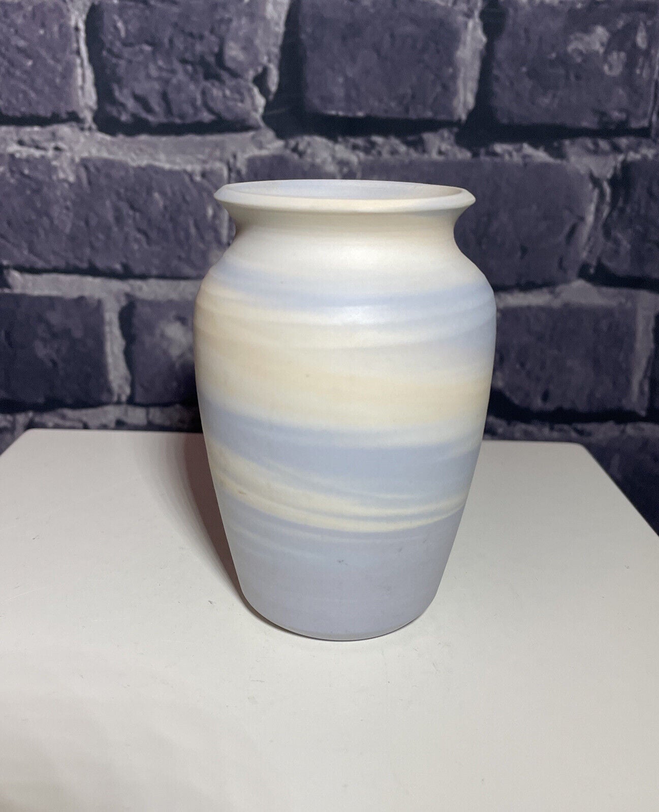 Pale Blue And White POG Studio Pottery Vase, VGC.