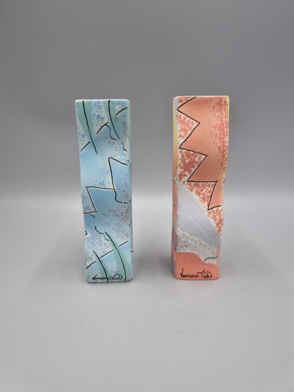 A Pair Of Vanessa Tuck Studio Pottery Vases, Signed, Matte Finish.