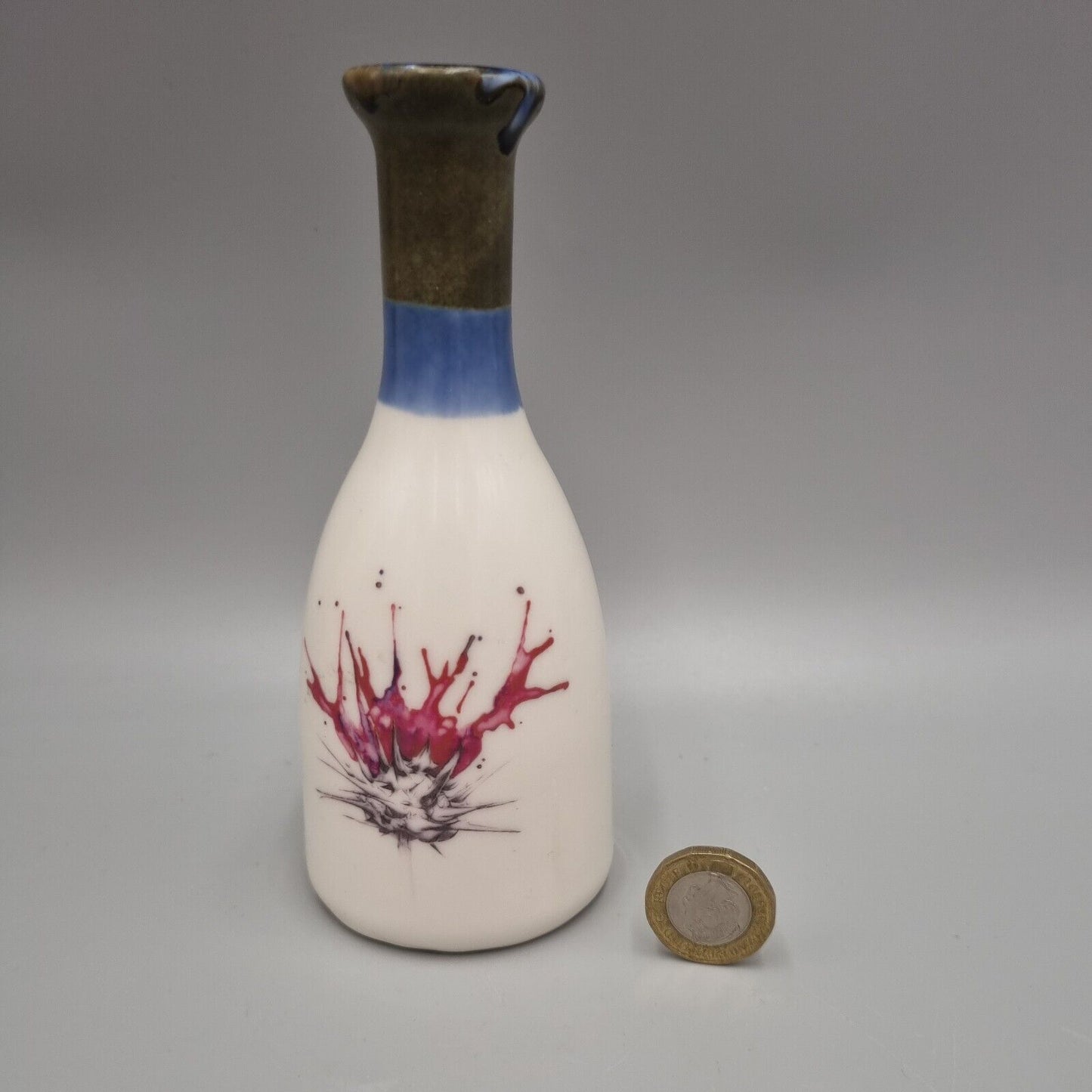 A Rachel Leary Porcelain Studio Pottery Bottle Milk Thistle Vase, VGC.