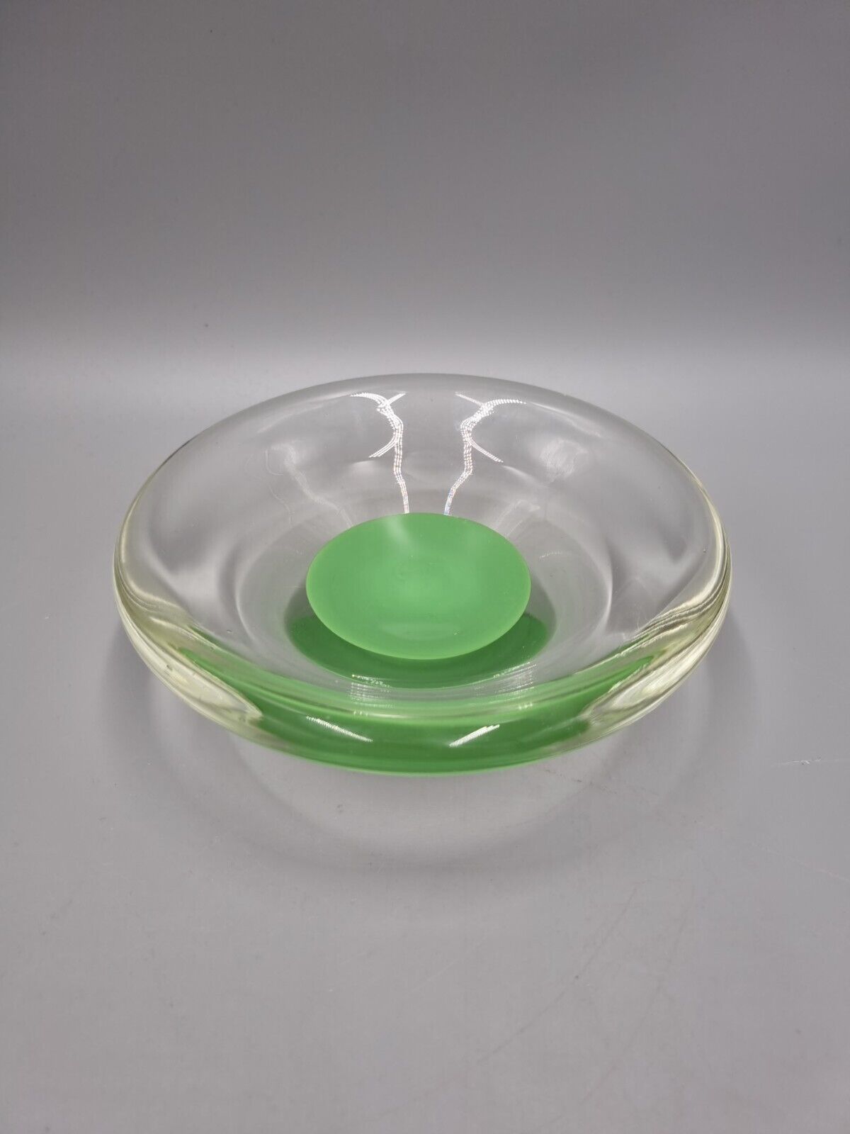 A Studio Art Glass Bowl, Green Disc, Unmarked.