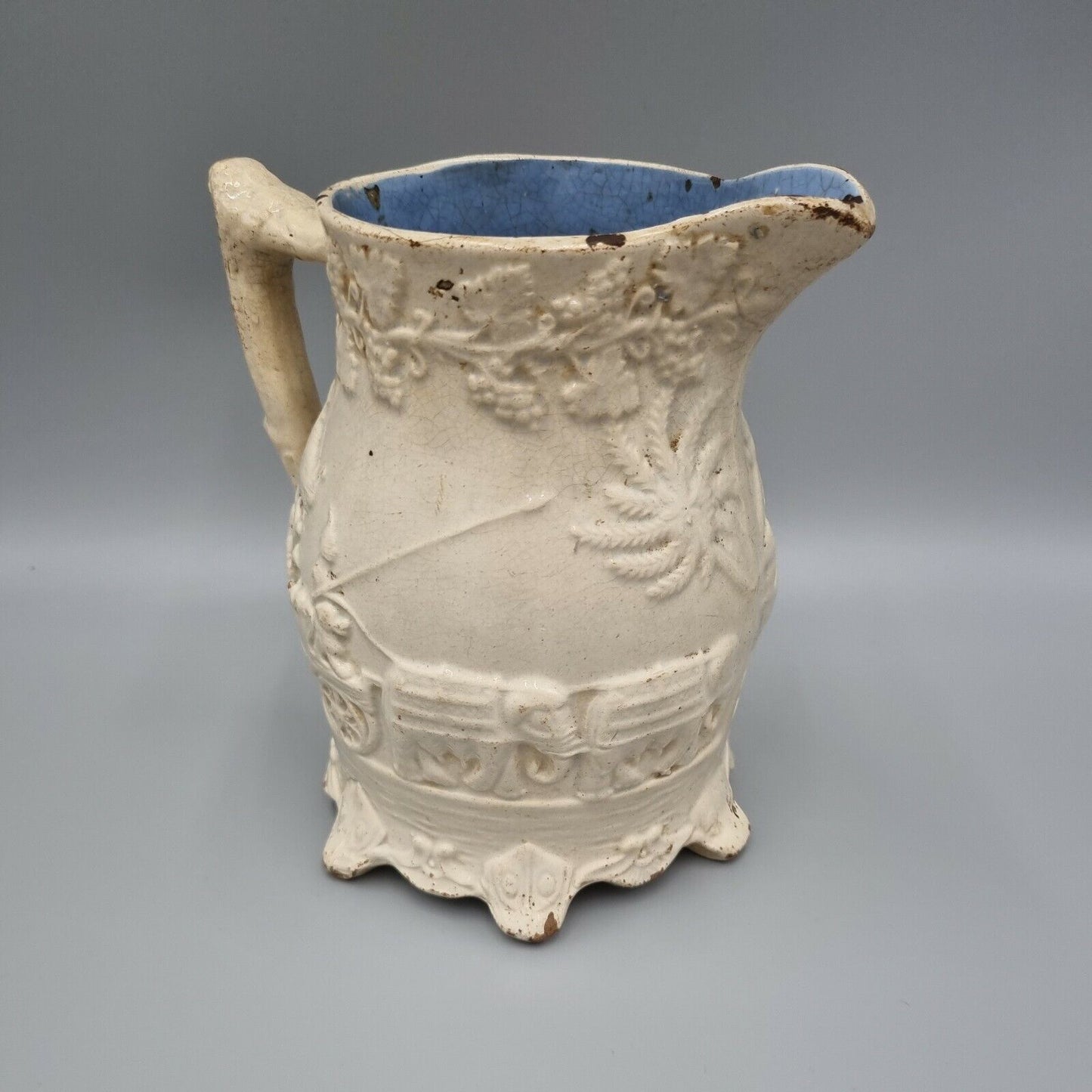 English Moulded Jug With Oriental Decoration, Victorian, 7" tall.