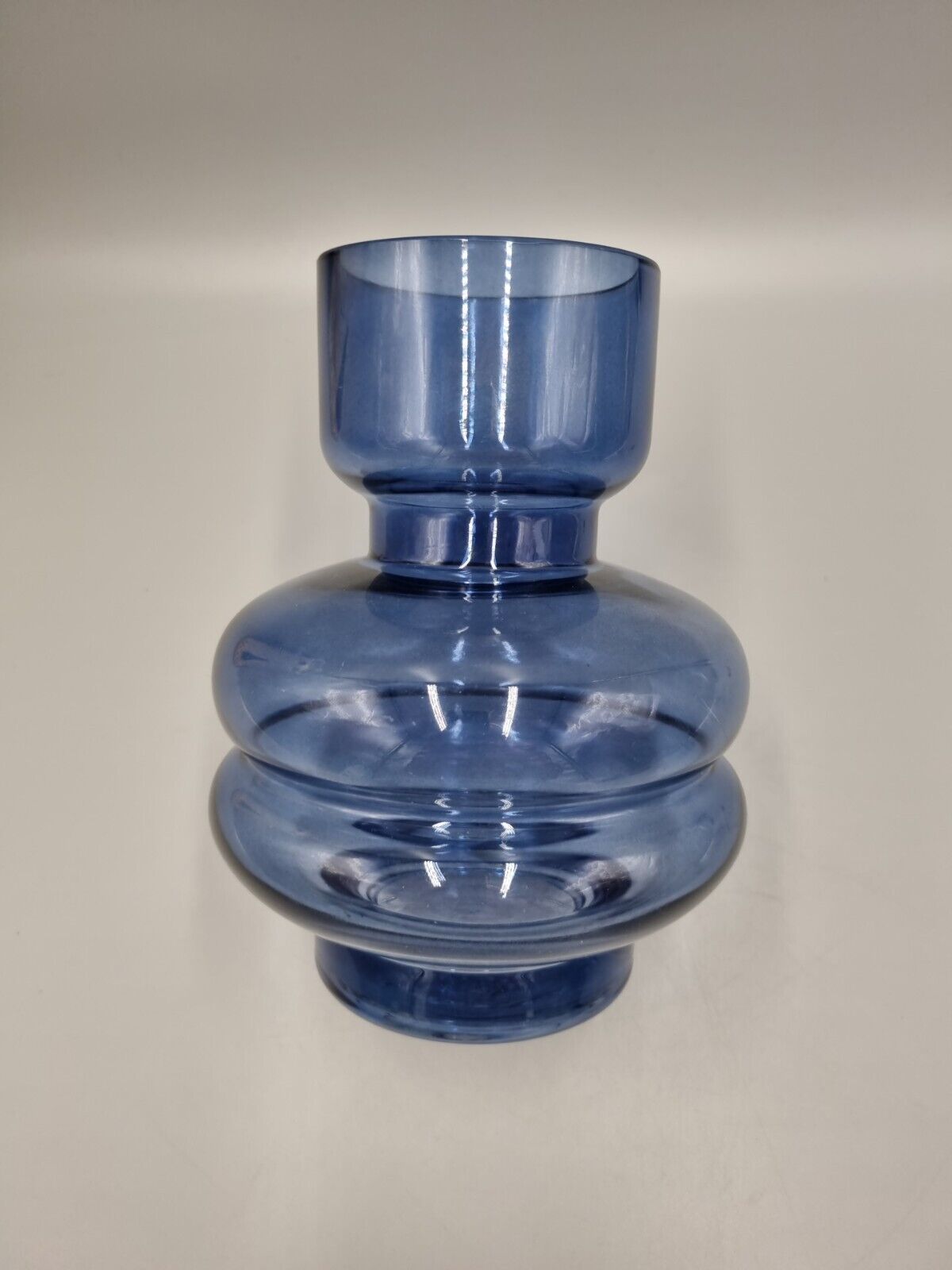 A Studio Art Glass Blue Hooped Vase, Scandinavian Style. Unmarked.