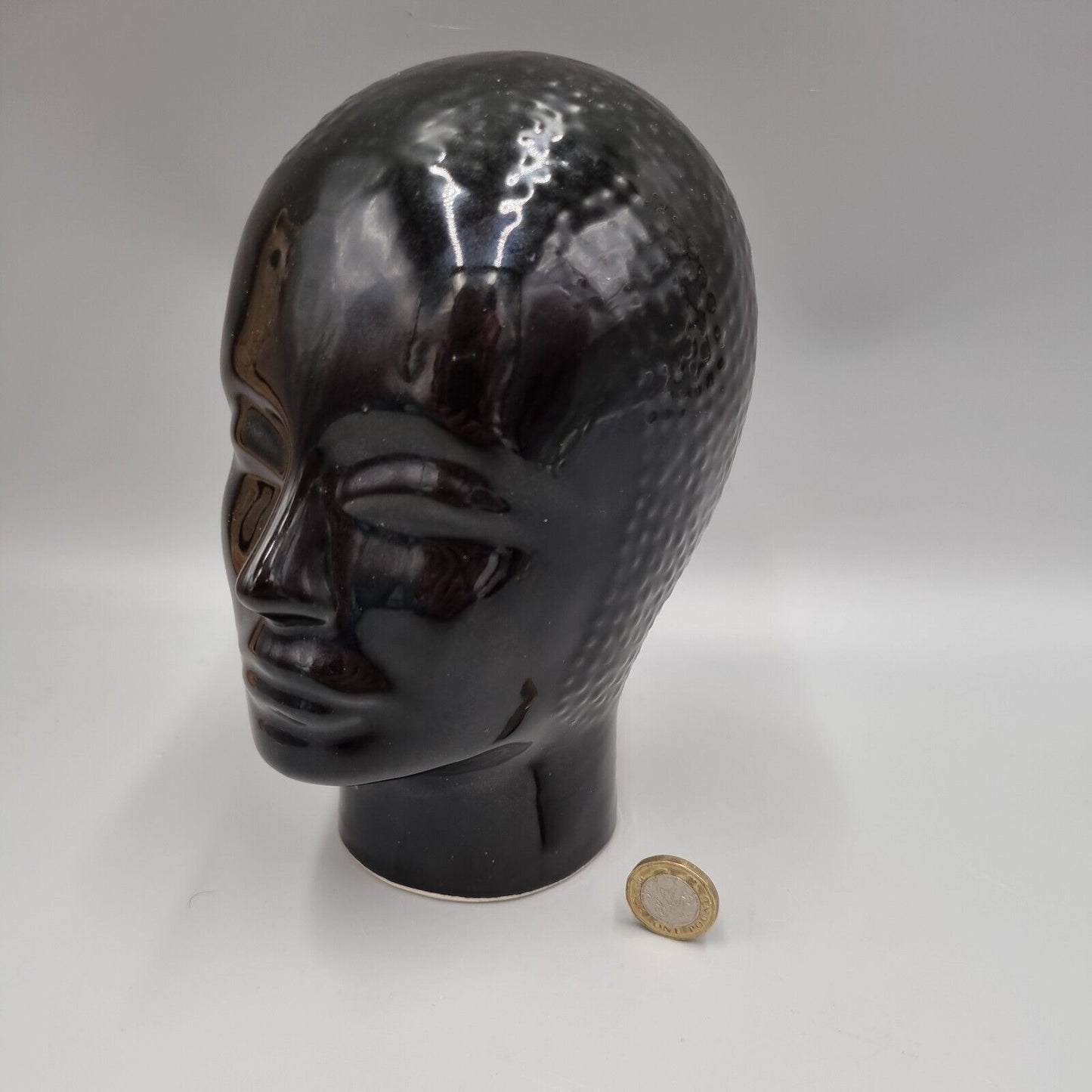 Small Vintage Ceramic Head of a Female Sculpture Shop Display, Japanese. Black.