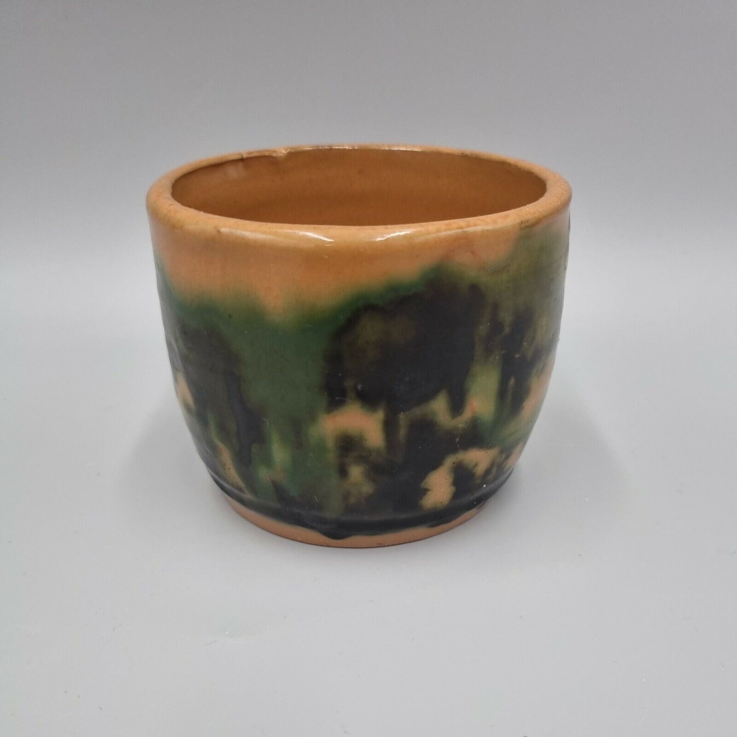 A Small Decorated Studio Pottery Cylinder Bowl, Abstract. VGC.