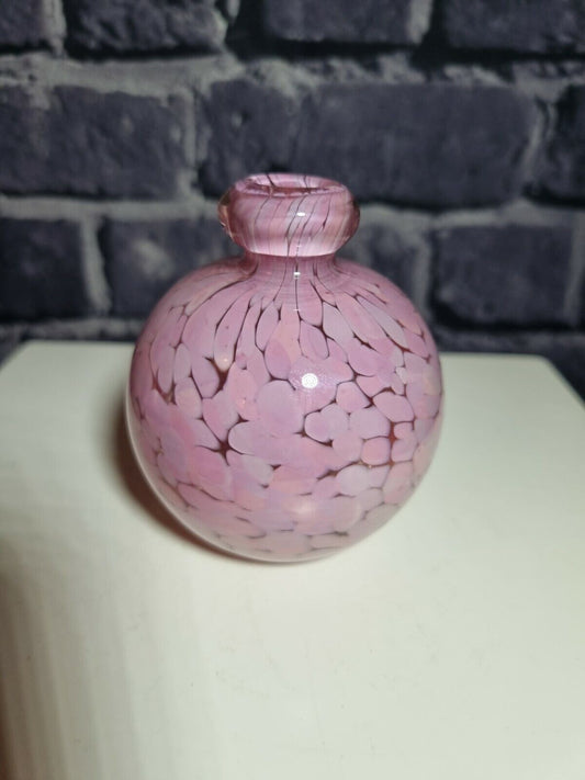 A Beautiful MDINA Hand Blown Pink Mottled Squat Small Scent Bottle Signed