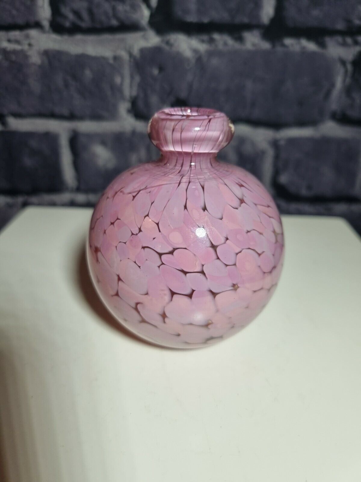 A Beautiful MDINA Hand Blown Pink Mottled Squat Small Scent Bottle Signed