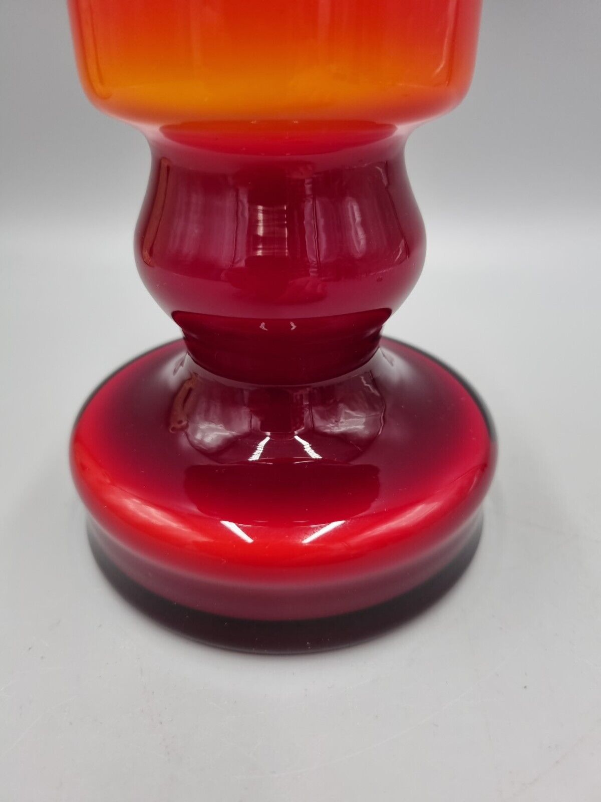 A Studio Glass Cased Red & White Glass Candlestick Holder From Poland.