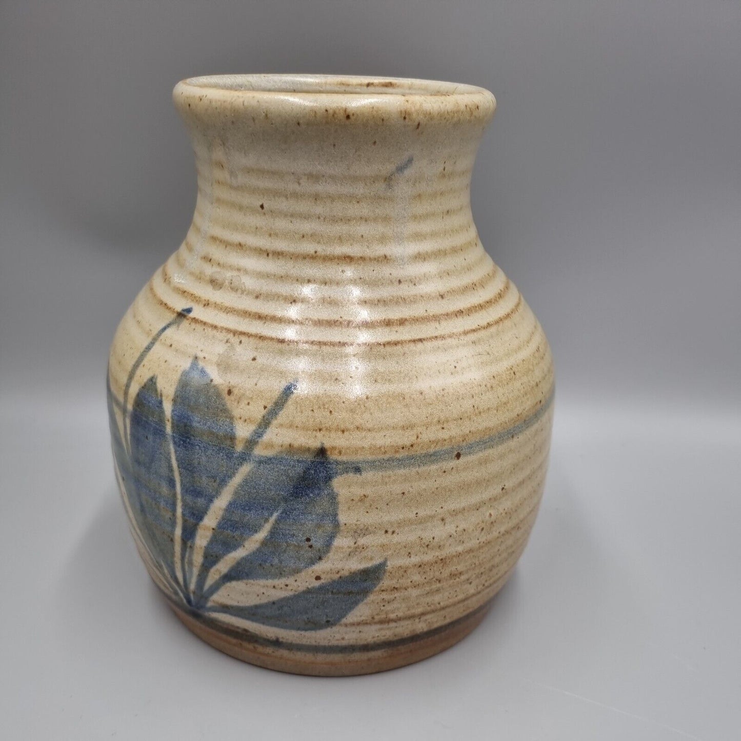 A Substantial Studio Pottery Vase, Blue Leaf Decoration. Unmarked.