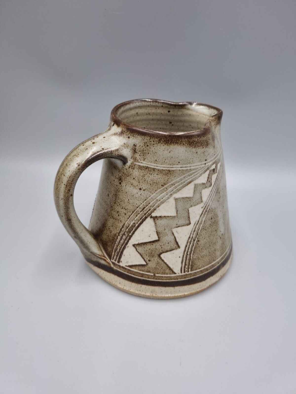 A Studio Pottery Cone Jug Geometric Design, By Chris Lewis.