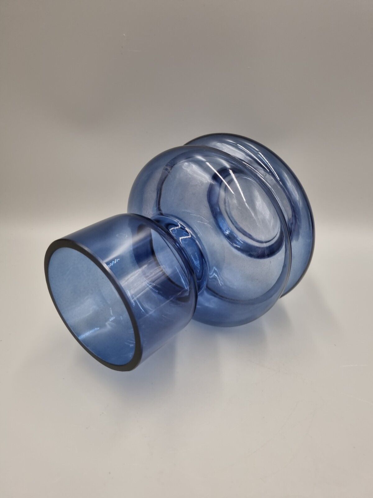 A Studio Art Glass Blue Hooped Vase, Scandinavian Style. Unmarked.