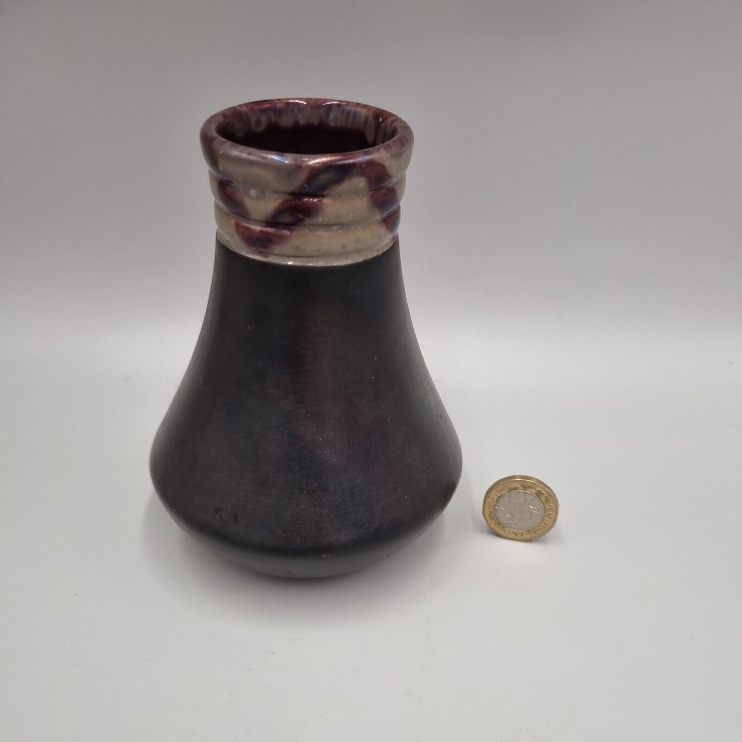 A Black Studio Pottery Conical Vase, Ampersand & Mark To The Base.