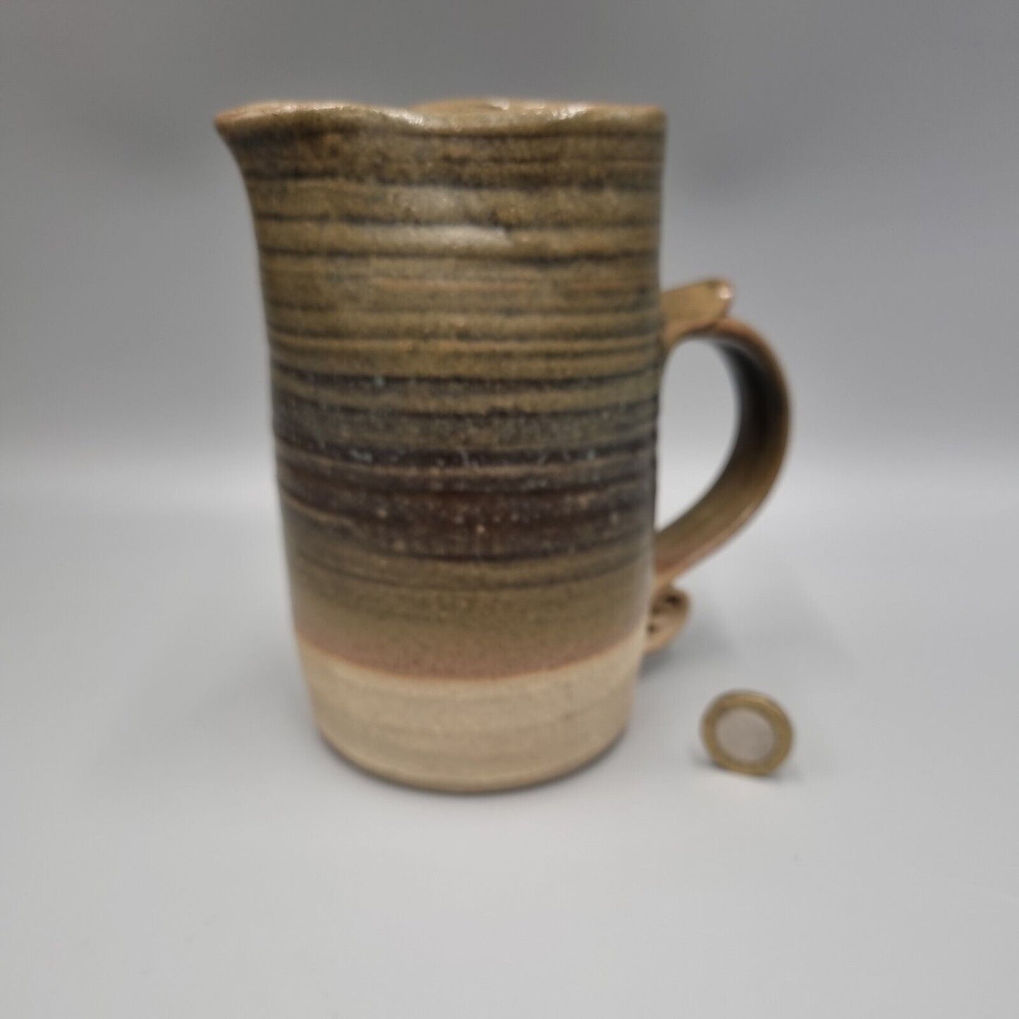 A Jeremy Leach Studio Pottery Moorlands, Devon, Green Glaze Jug, 6 inch. VGC.