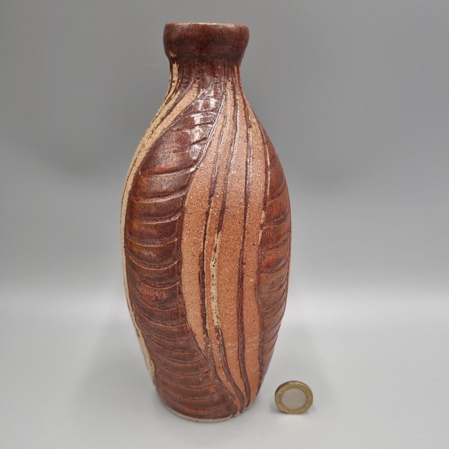 A Studio Pottery Bottle Vase, Impressed Two Hands 'AC' Makers Mark. VGC.