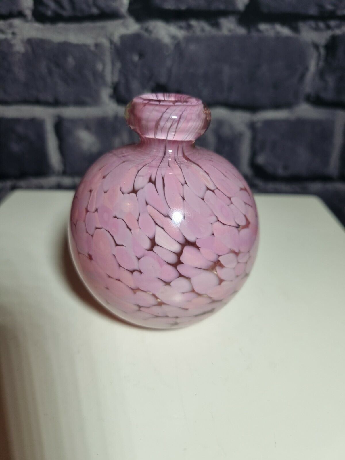 A Beautiful MDINA Hand Blown Pink Mottled Squat Small Scent Bottle Signed