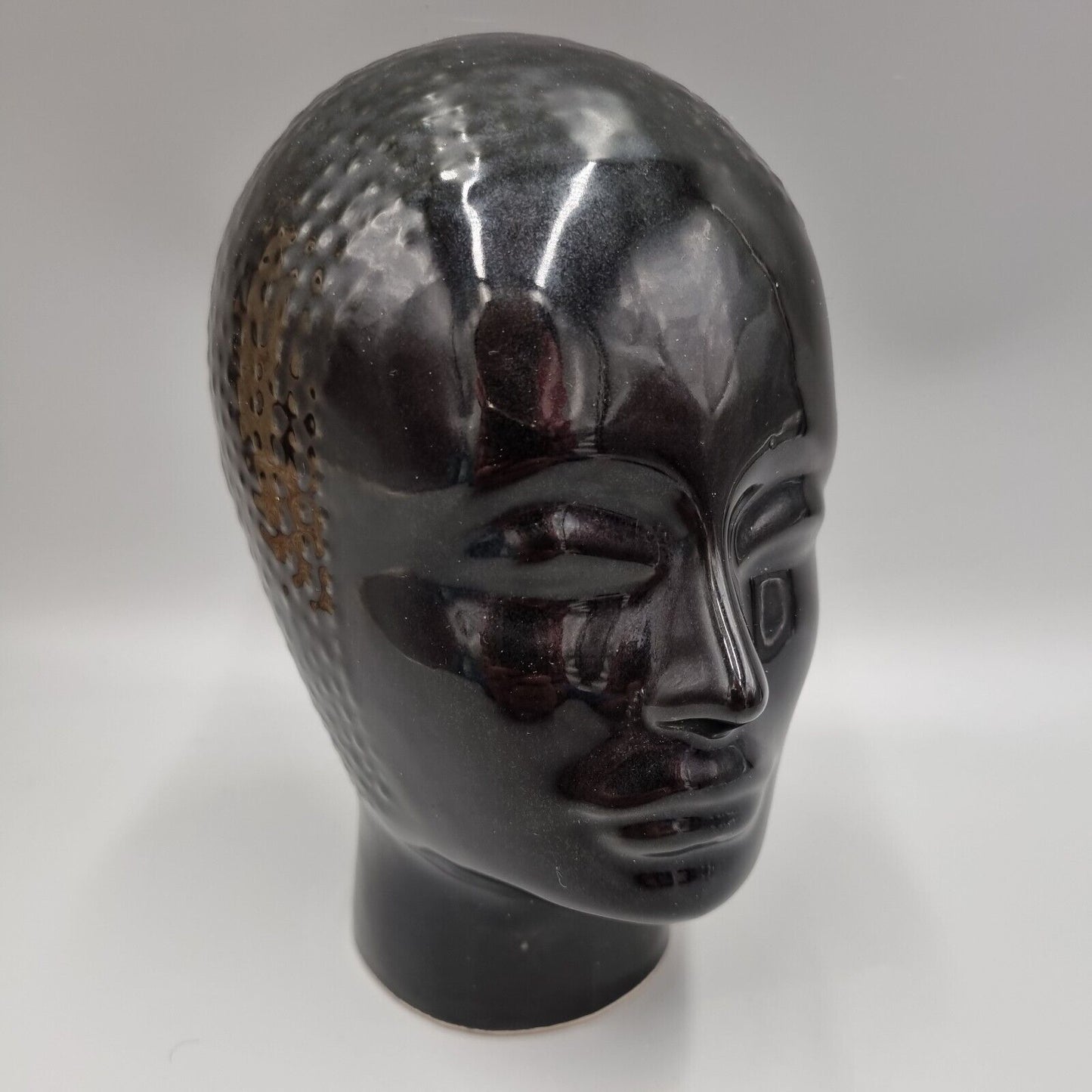 Small Vintage Ceramic Head of a Female Sculpture Shop Display, Japanese. Black.