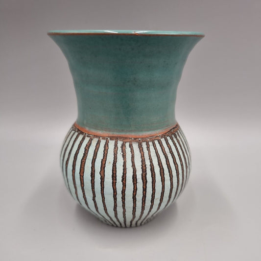 A Jackie Walton Studio Pottery Vase with Flared Mouth, Incised To Base.