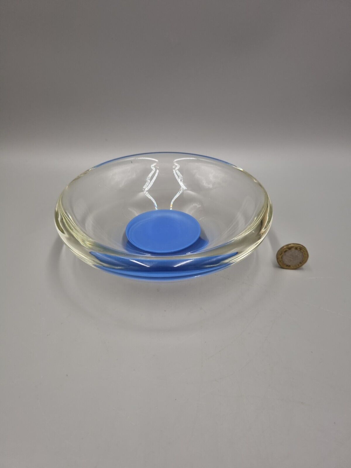 A Studio Art Glass Bowl, Blue Disc, Unmarked.