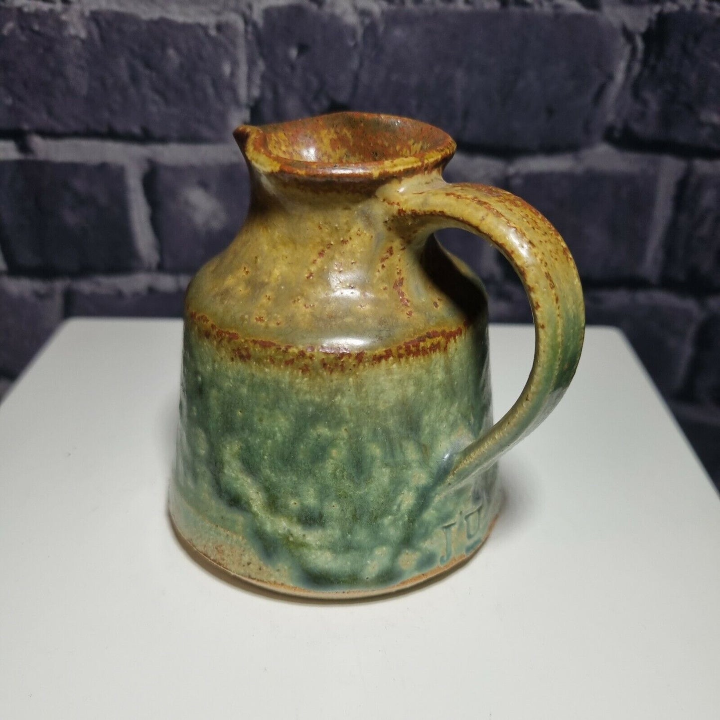 Vintage Janet Upton, Slindon Pottery Studio, Green / Brown Jug, 9cm Tall.