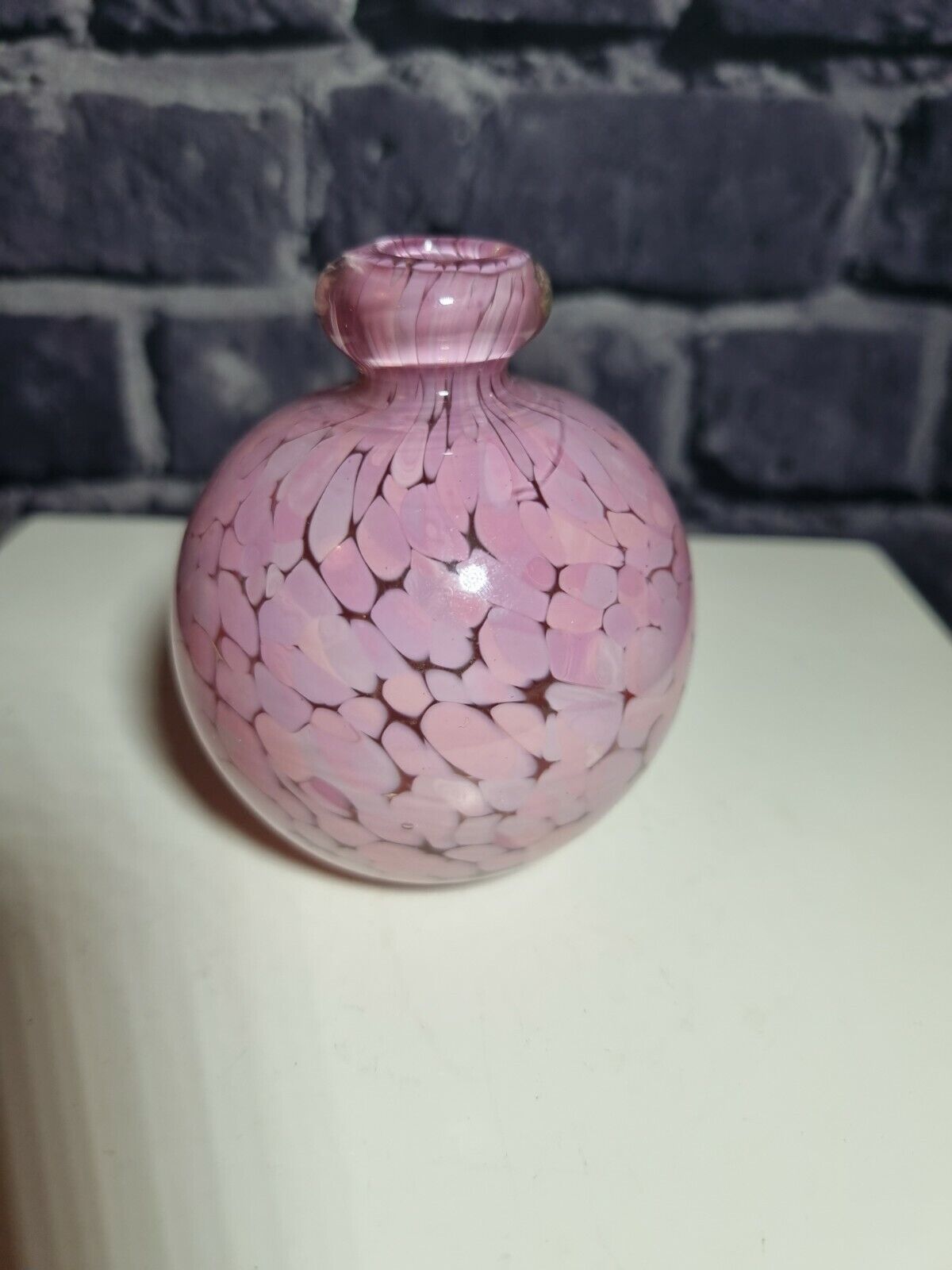 A Beautiful MDINA Hand Blown Pink Mottled Squat Small Scent Bottle Signed