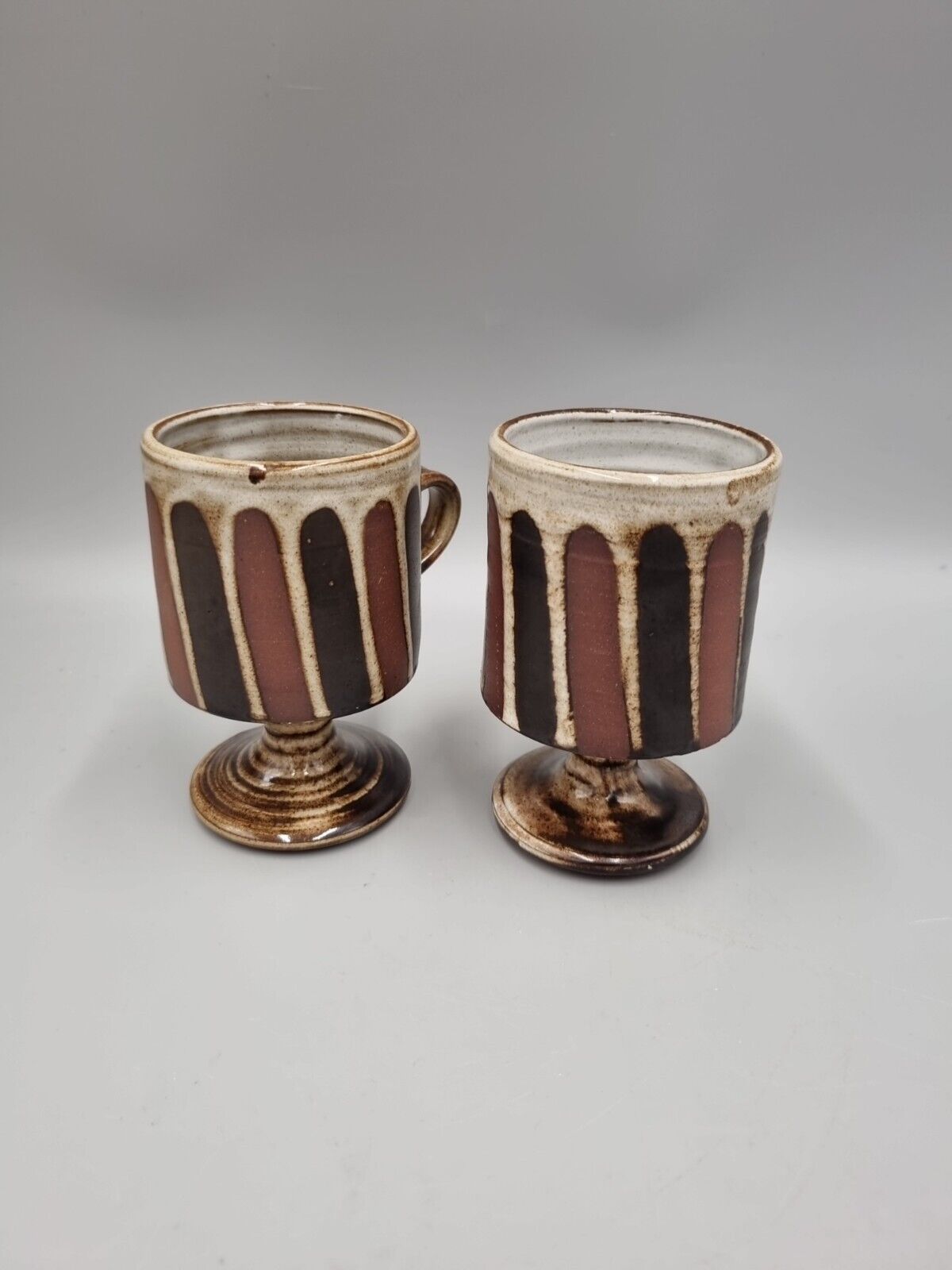 A Pair Of Vintage Studio Pottery  Footed / Pedestal Mugs By Briglin, MCM.