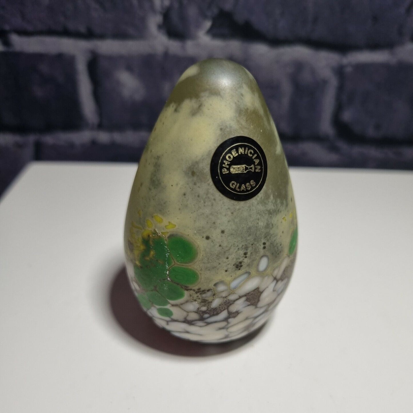 Phoenician Art Glass Malta Paperweight Egg Shaped, hand painted Signed.