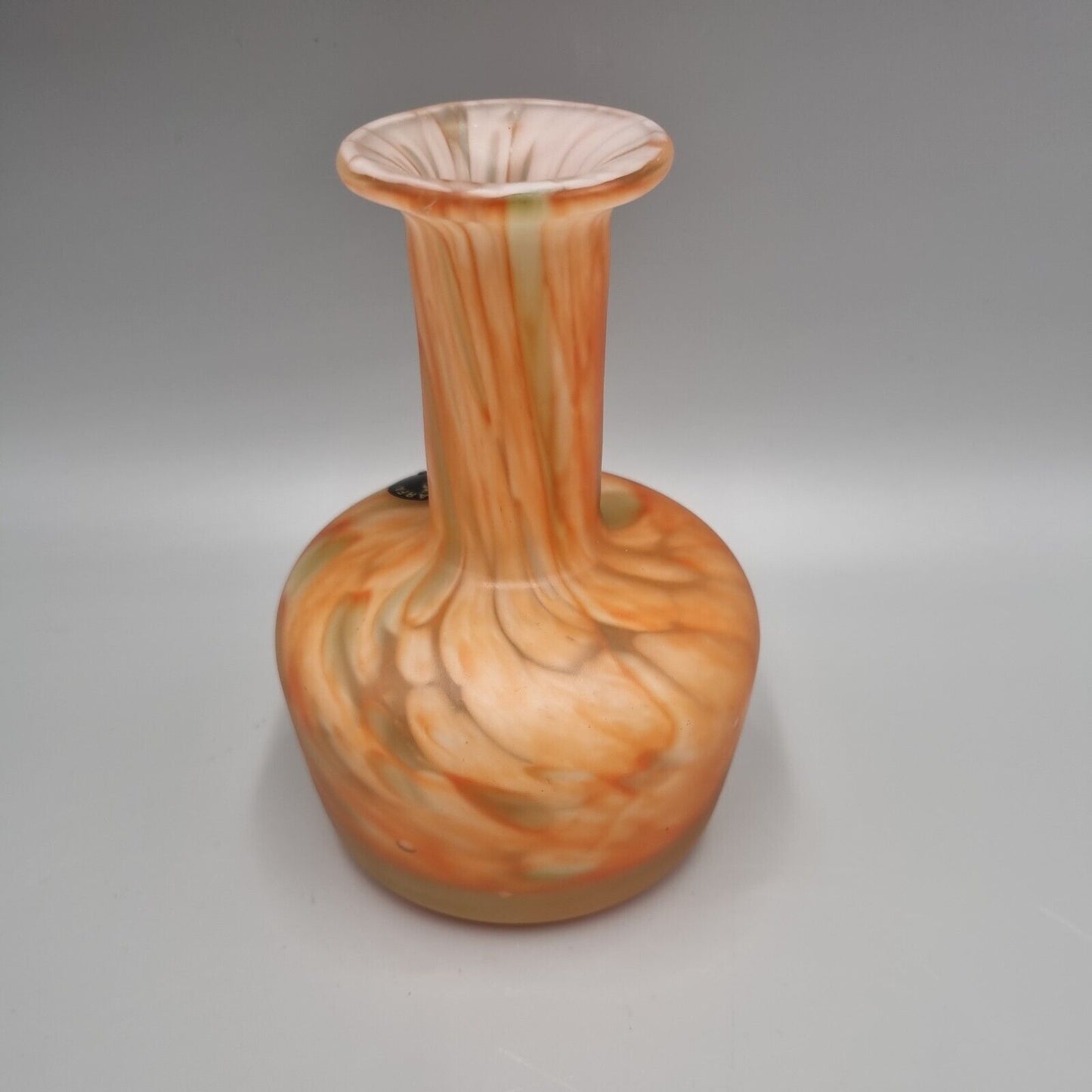 A Vintage Maltese Art Glass Mottled Orange Vase Mtarfa, Etched To Base.