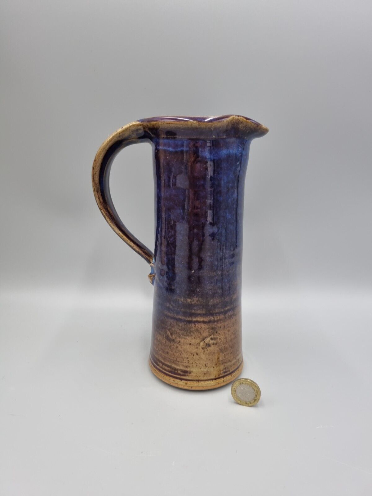 A Studio Pottery Tall Cylinder Jug / Pitcher, Incised 'AC' To The Base, Ashmore?