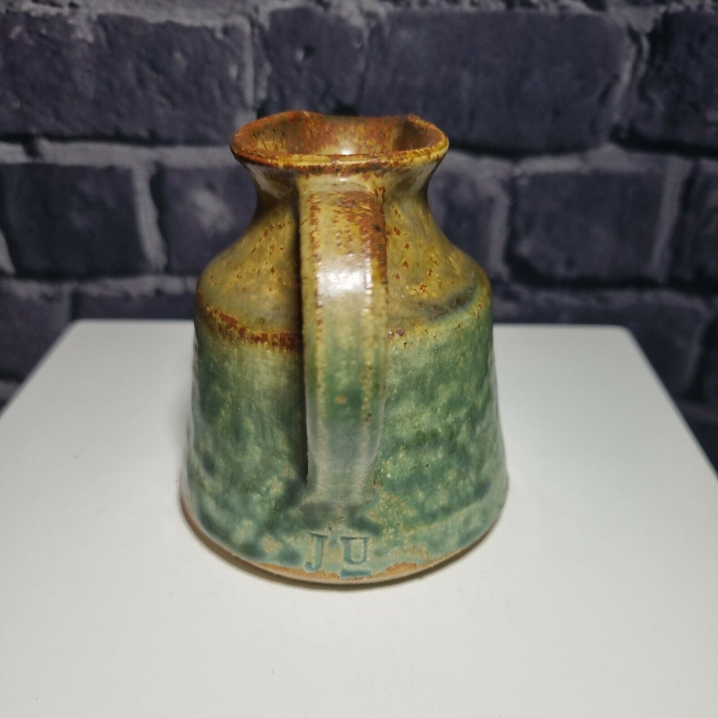 Vintage Janet Upton, Slindon Pottery Studio, Green / Brown Jug, 9cm Tall.